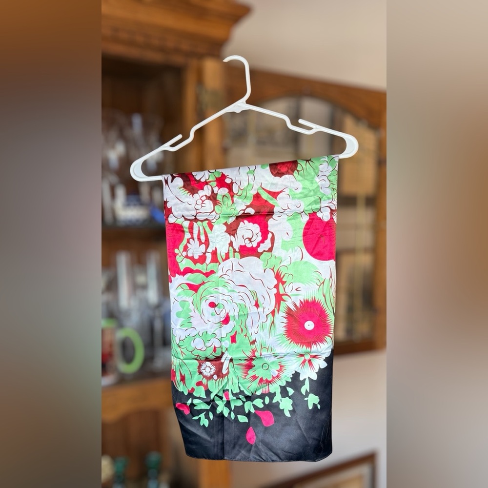 Colorful Floral Square Scarf With Black Border